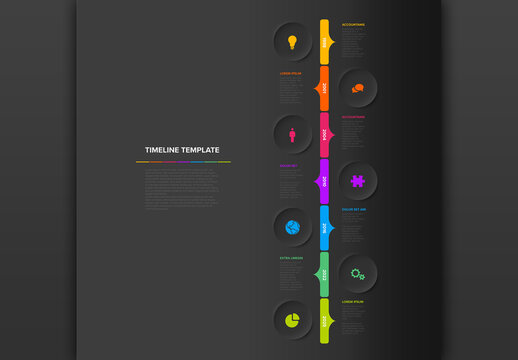 Seven Circle Steps Simple Vertical Dark Timeline Process Infographic