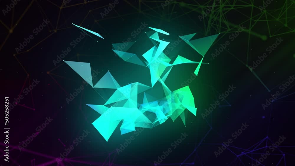 Poster Neon background.Motion.A bright grid creating various white patterns in abstraction and shining from different angles.