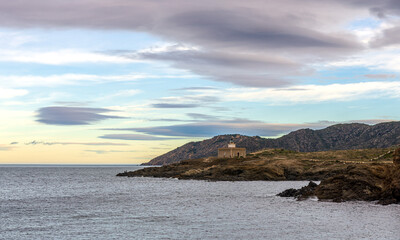 Lighthouse Punta Sarnella in Port de la Selva, Costa Brava, Catalonia, Spain, Europe