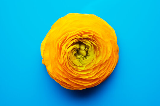 Yellow ranunculus over blue background