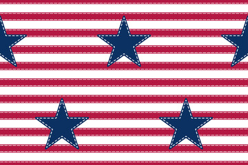 4th of July stars and stripes USA sewn Flag with stitching and applique. Vector Illustration of Stars and Stripes Background for celebration holiday American President Day. Independence Day backdrop