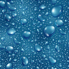 Seamless pattern of big and small realistic water drops in blue colors
