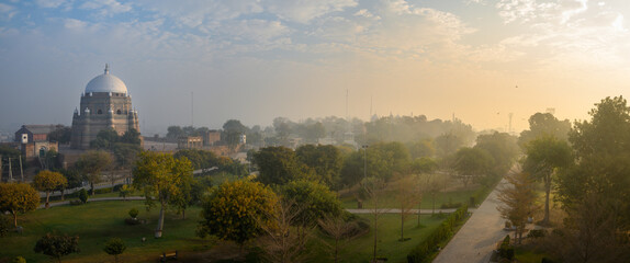 Picturesque  View of Qasim Bagh Park in Multan, Pakistan. - obrazy, fototapety, plakaty