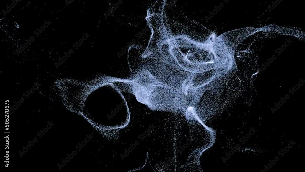 Poster dark background.design.blue sand in the animation that will create different patterns and fly becaus