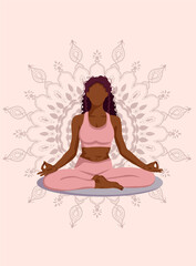 Fototapeta na wymiar Yoga girl in lotus pose. African american woman doing yoga