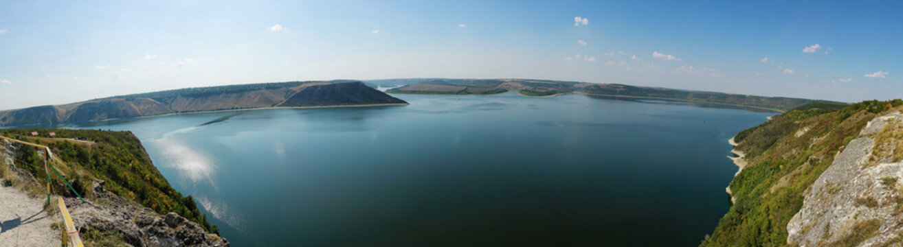 beautiful panorama landscape view of the mountains and the Dniester river Bakota. High quality photo