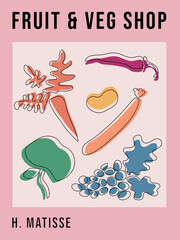 Matisse Abstract Art Poster, Fruit And Vegetable Advertisement, Aesthetic Modern Art, Boho Decor, Minimalist Art