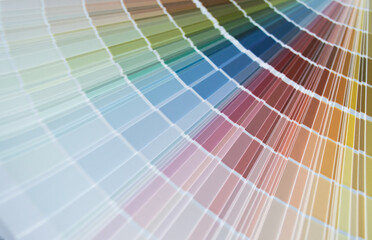 Paint samples colors swatch, interior design. Abstract background. Copy space. Multi Colored wallpaper