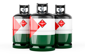 Palestinian flag painted on the propane cylinders with compressed gas, 3D rendering