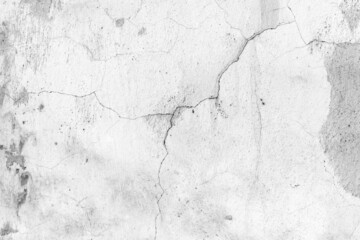 Old white concrete wall with cracks and peeling paint, close up