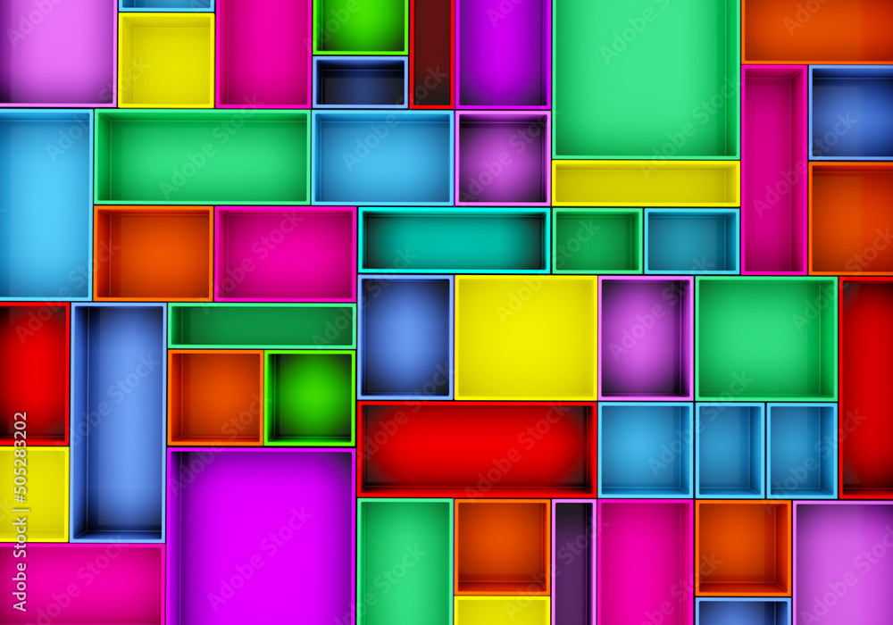 Poster toy block. multicolored geometric containers top view. toy block background. children's toy block. e