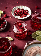 Margarita Bar with Pink Salt, Pom Seeds and Raspberries
