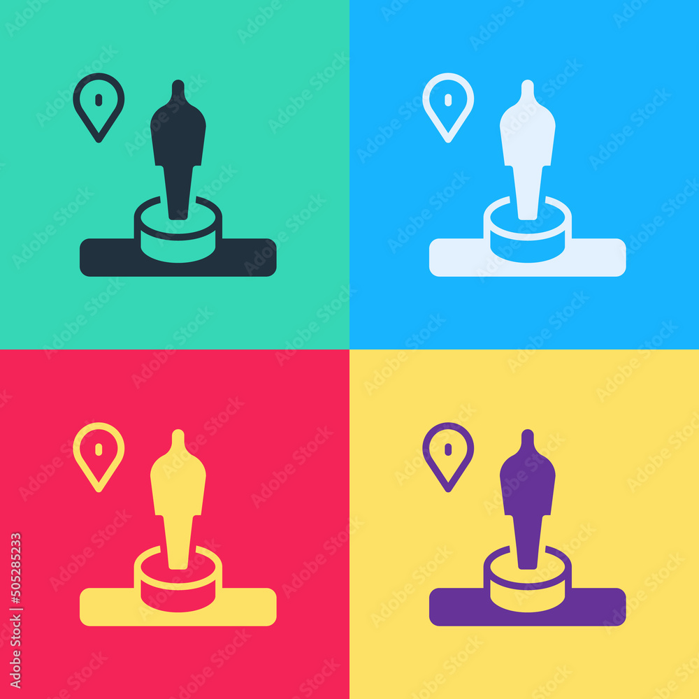 Poster pop art map pin and monument icon isolated on color background. navigation, pointer, location, map, 