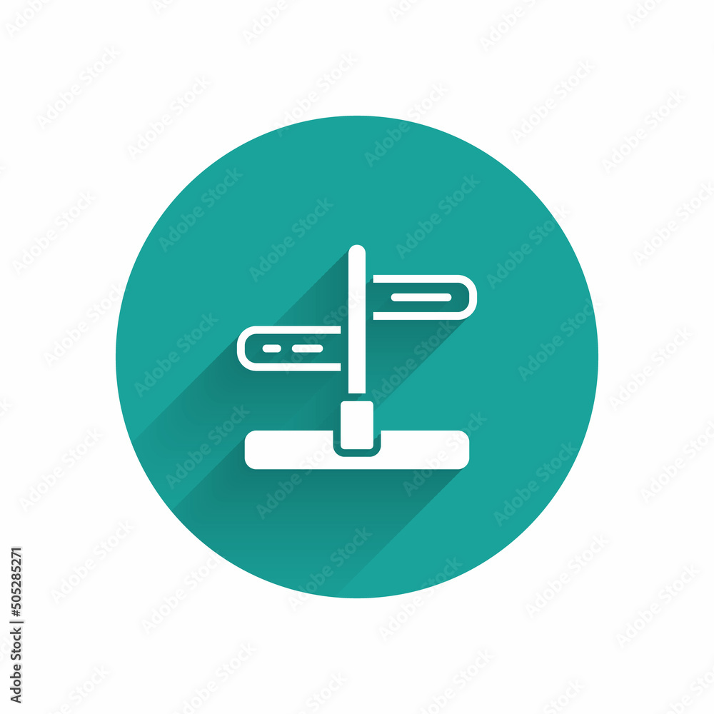 Poster white road traffic sign. signpost icon isolated with long shadow. pointer symbol. isolated street in