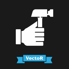 White Hammer icon isolated on black background. Tool for repair. Vector