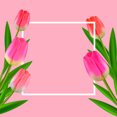 Blooming Square Flower Frame Vector Illustration Template