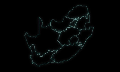 Outline Map of South Africa with Provinces in Black Background