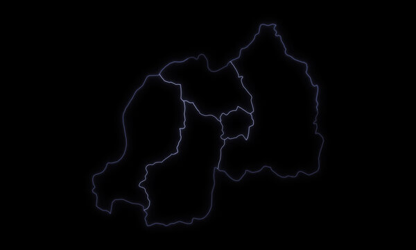 Outline Map of Rwanda with Provinces in Black Background