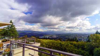 Gathering clouds over Fraser Valley and Burrard Inlet, Port Moody, BC, as seen from Burnaby...