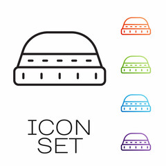 Black line Muslim hat for prayer icon isolated on white background. Islamic religious hat. Set icons colorful. Vector