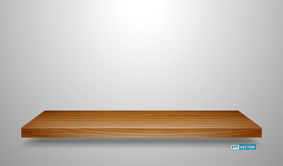 set of realistic wooden wall shelves isolated. eps vector