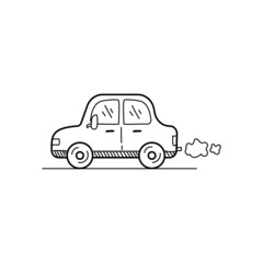 Fototapeta na wymiar Single car illustration in cute doodle drawing style isolated on white background