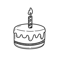 Birthday cake vector illustration in cute doodle drawing style isolated on white background