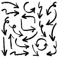 hand drawn arrow icon set isolated on white background. Doodle vector illustration.