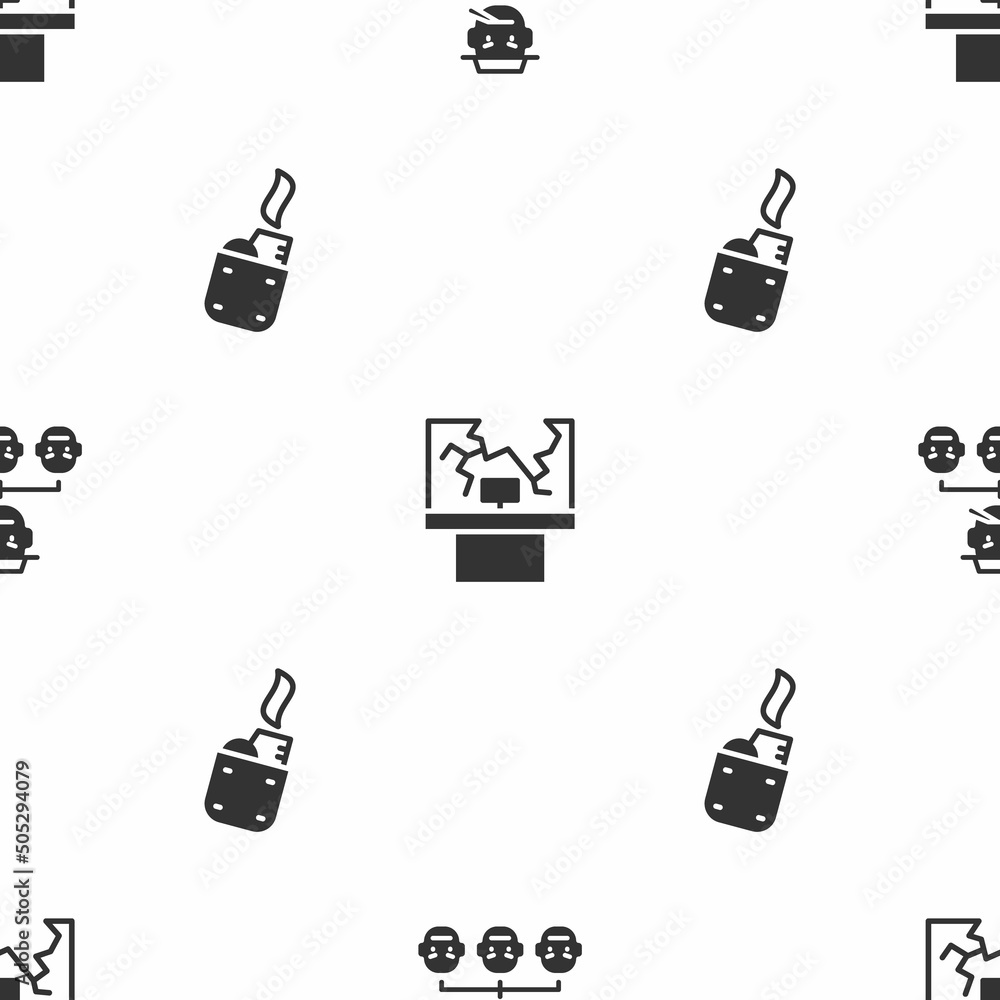 Poster set mafia, broken window and lighter on seamless pattern. vector