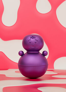 Purple tumbler, roly-poly toy in pink room for preschool kids, 3d Rendering