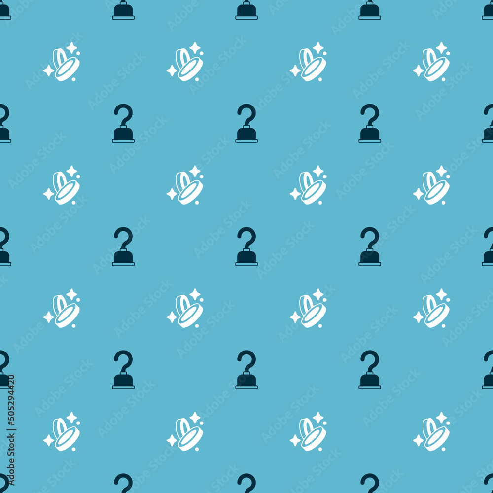 Poster set pirate hook and coin on seamless pattern. vector
