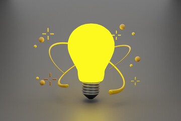 yellow lightbulb floating . idea tip education, knowledge creates ideas concept,abstract, 3d Rendering illustration