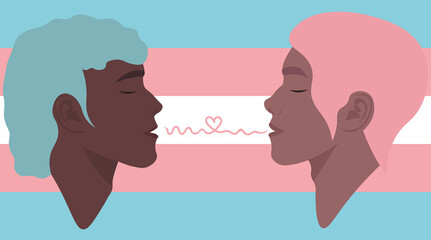 Transexual people. A couple of people who have changed their biological and social gender. Love is love. Tolerance. LGBT+, visibility of trans people. Flat vector illustration
