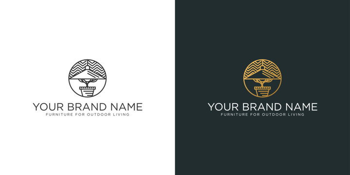 Furniture outdoor logo, patio logo line art, lamp furniture, simple decoration modern logo, pots and patio, plants, roof, chandelier, floral
