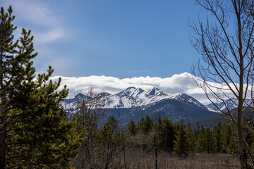 Obraz premium mountains called the crags are visible from a hiking trail in the Colorado Rocky Mountains at State Forest State Park