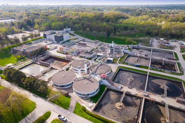 Modern urban wastewater treatment plant. Water purification plant, automatic process of removing...