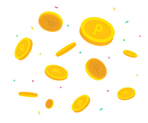 coins and pollen falling from the sky illustration set. money, lotto, confetti, dollar, point. Vector drawing. Hand drawn style.