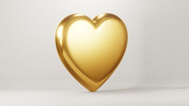 3D rendering Video Footage gold heart with white rough background, Wedding Love Concept Design Realistic scene video clip for ad present inspiration creative banner webside, video presentation
