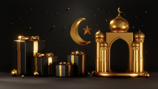3D rendering Video Footage Ramadan Festival with black rough background, Design Realistic scene video clip for ad present inspiration creative banner webside, video presentation