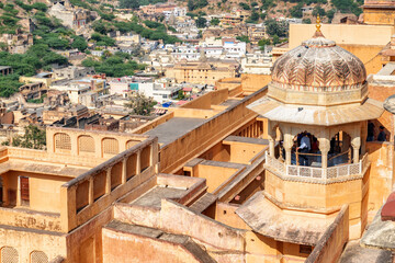 Awesome view of octagonal tower with dome, the Amer Fort