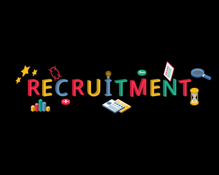 isometric Recruitment word with recruitment icon 