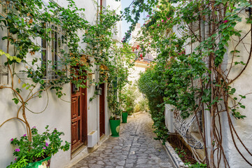 Fototapeta na wymiar Awesome view of a cozy narrow street in Marmaris, Turkey