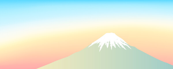 グラデーションが美しい朝焼けの空と富士山の風景のバナー、ヘッダーデザイン