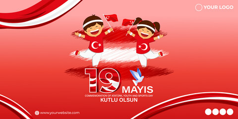 Vector illustration concept of 19 Mayis Atatürk'ü Anma, Gençlik ve Spor Bayramı meaning 19 May Commemoration of Atatürk, Youth and Sports Day.