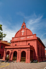 Malacca Malaysia 29th April 2022: Christ Church, Malacca is an 18th-century Anglican church in the city of Malacca City.  It is the oldest functioning Protestant church in Malaysia. - obrazy, fototapety, plakaty