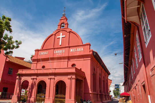 Malacca Malaysia 29th April 2022: Christ Church, Malacca is an 18th-century Anglican church in the city of Malacca City.  It is the oldest functioning Protestant church in Malaysia.