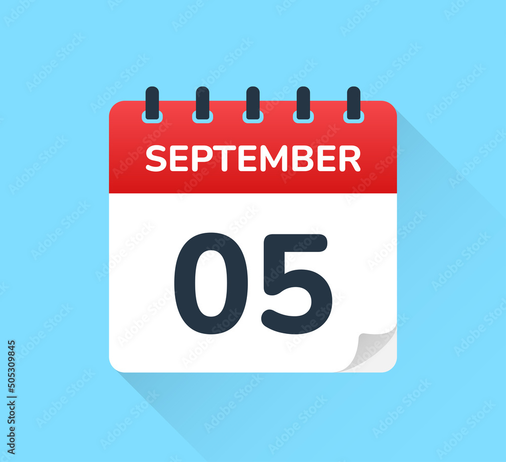 Poster september 05, five of the month. vector flat design of daily calendar icon. date and day of the year