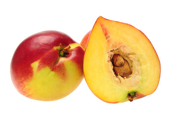 ripe peach on white background