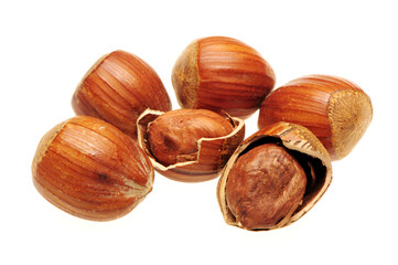 Hazelnuts on a white background