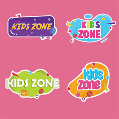 Kids zone set label text sticker childish badge. 